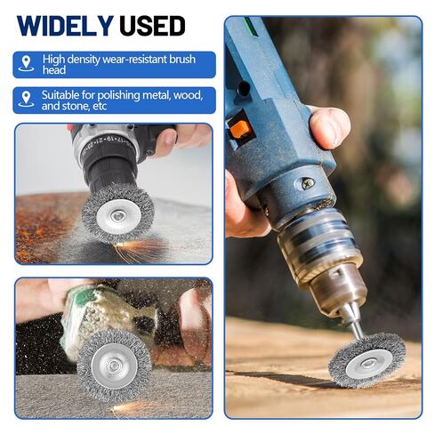 Moxweyeni 20pcs 3 بوصة فرش سلك الفولاذ المقاوم للصدأ من الفولاذ المقاوم للصدأ فرش لقطات الحفر مع 1/4 بوصة ساق ، 0.0118 "سلك الفولاذ الكربوني ، لتشغيل الطاقة التي تعمل بالطاقة in Kuwait