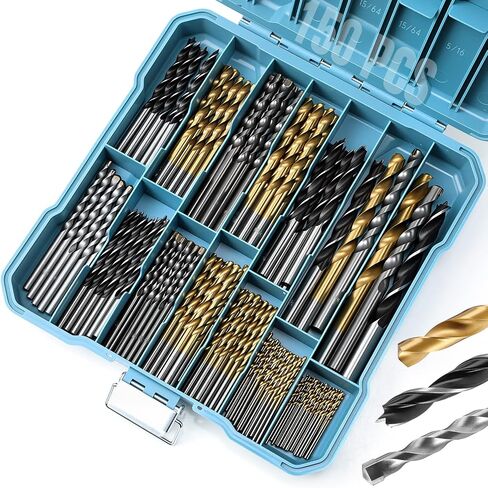 مجموعة 150 جهاز كمبيوتر مثبت ، 8 أحجام 1/16 ''-3/8 '' HSS Titanium ، Masonry و Brad Micro Drill Bits ، مجموعة البت الفولاذية متعددة Sae Twist for Wood Metal Plastic Masonry مع صندوق مفهرس التخزين الصلب in Saudi Arabia
