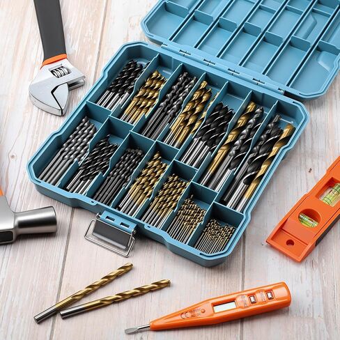مجموعة 150 جهاز كمبيوتر مثبت ، 8 أحجام 1/16 ''-3/8 '' HSS Titanium ، Masonry و Brad Micro Drill Bits ، مجموعة البت الفولاذية متعددة Sae Twist for Wood Metal Plastic Masonry مع صندوق مفهرس التخزين الصلب in Saudi Arabia