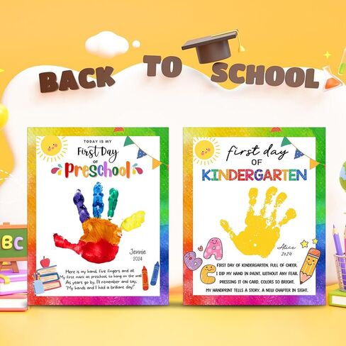 مخصصات ما قبل المدرسة الحرف 10 PCS DIY Handprint في اليوم الأول من مجموعة المدرسة ، والبطاقات ، والبطاقات مع الطلاء ، والمرح إلى الحرف المدار in Kuwait