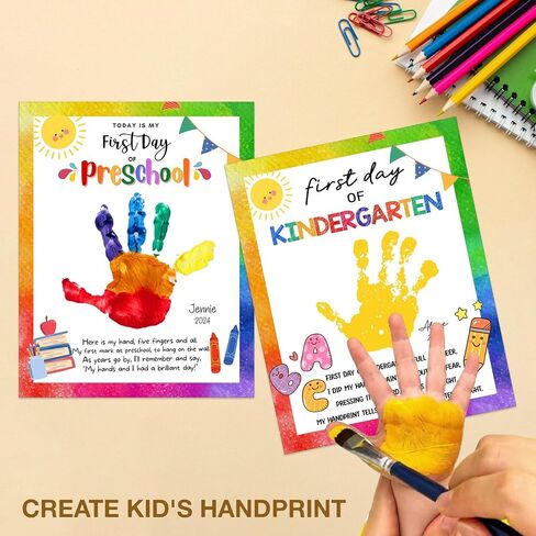 مخصصات ما قبل المدرسة الحرف 10 PCS DIY Handprint في اليوم الأول من مجموعة المدرسة ، والبطاقات ، والبطاقات مع الطلاء ، والمرح إلى الحرف المدار in Kuwait