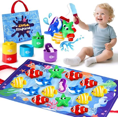 LovesTown Montessori Toys for Toddlers, Toddler Fishing Games with Stacking Cups Different Fish Color Sorting Toys Gifts for Boys Family Entertainment Education Shape Learning in Saudi Arabia