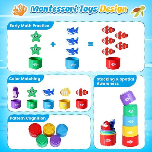 LovesTown Montessori Toys for Toddlers, Toddler Fishing Games with Stacking Cups Different Fish Color Sorting Toys Gifts for Boys Family Entertainment Education Shape Learning in Saudi Arabia
