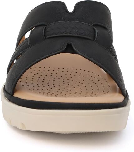 YOKI TUNSA-14 Wedge Sandals For Women With Comfort Footbed – Slip On Wedge Slides, Open Toe Shoes, Summer Dress Shoes, Casual Leather Sandals in Saudi Arabia