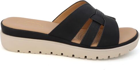 YOKI TUNSA-14 Wedge Sandals For Women With Comfort Footbed – Slip On Wedge Slides, Open Toe Shoes, Summer Dress Shoes, Casual Leather Sandals in Saudi Arabia