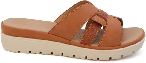 YOKI TUNSA-14 Wedge Sandals For Women With Comfort Footbed – Slip On Wedge Slides, Open Toe Shoes, Summer Dress Shoes, Casual Leather Sandals in Saudi Arabia
