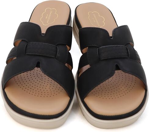 YOKI TUNSA-14 Wedge Sandals For Women With Comfort Footbed – Slip On Wedge Slides, Open Toe Shoes, Summer Dress Shoes, Casual Leather Sandals in Saudi Arabia