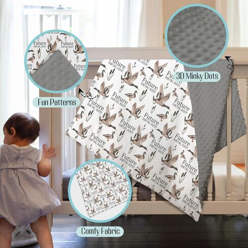 Mink Baby Blanket for Boys Mallard Duck Hunter, Future Hunting Buddy Soft Lightweight Double Layer Dotted Backing Receiving Blankets, Newborn Infant Toddler Nursery Crib Bedding 30 x 40 in Kuwait