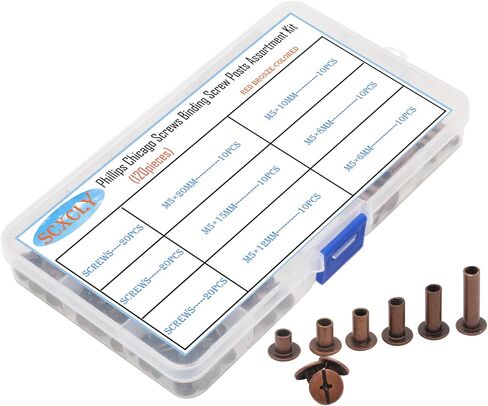 SCXCLY 120pcs Chicago Screws Binding Screw Posts Assortment Kit, 6 Sizes(M5 x 6/10/15/25/30/45mm), 304 Stainless Steel in Kuwait