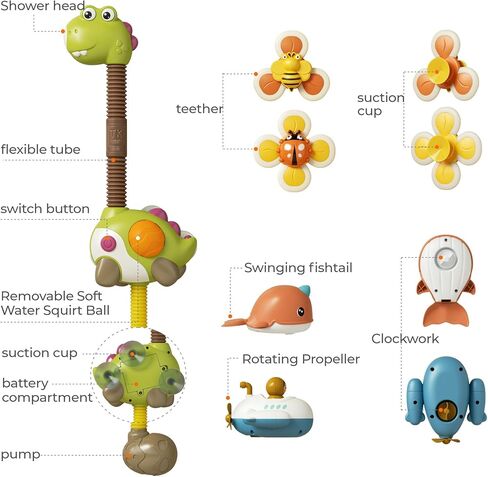 Tumama Baby Bath Toy ، ألعاب حوض الاستحمام مع رأس دش ديناصور ، ألعاب الرياح ، صنبور دش بخشها ومضخة المياه الأساسية للأطفال الصيفيين للأطفال in Kuwait