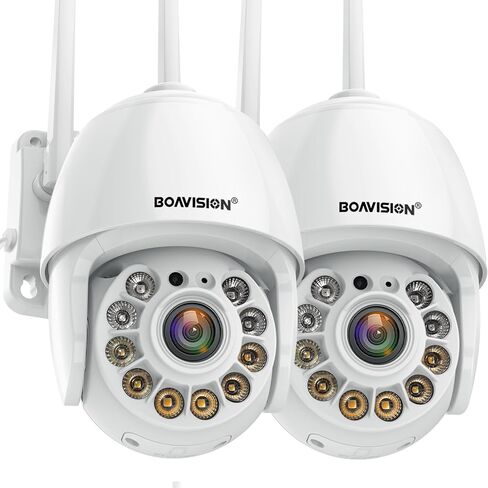 BOAVISION 2K Security Camera Outdoor ، 2Pack WiFi WiFi IP Camera Security Mecurity System 360 ° ، الكشف عن الحركة ، تتبع تلقائي ، نقاش ثنائي ، البلاط الكامل رؤية ليلية in Kuwait