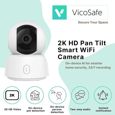 Camera Camera Security Camera Camera Iddoor-360 درجة ، كاميرا واي فاي ، تتبع الحركة الذكية ، الصوت في اتجاهين ، رؤية ليلية ، اكتشاف منظمة العفو الدولية ، مكالمة واحدة للهاتف ، مراقب الأطفال ، كاميرا الحيوانات الأليفة ، Alexa & Google in Kuwait