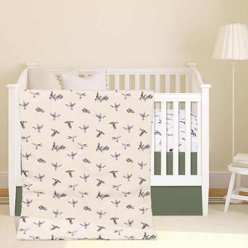 3 قطع Mallard Duck Nursery Crib Fledding for Girls Mallard Duck Baby Size Size Size Bedding With Comporter Mitted Sheet Crib Skirt in Saudi Arabia