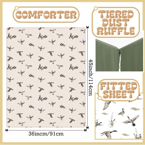 3 قطع Mallard Duck Nursery Crib Fledding for Girls Mallard Duck Baby Size Size Size Bedding With Comporter Mitted Sheet Crib Skirt in Saudi Arabia