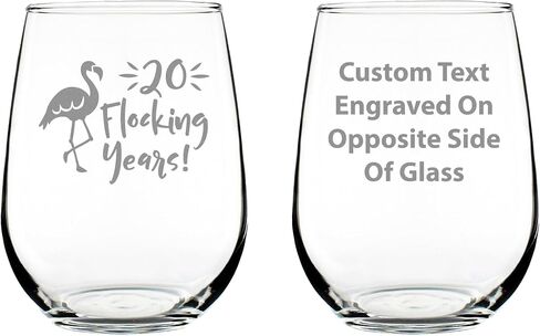 20 Flocking Years - Funny Flamingo Stemless Wine Glass Gift for 20th Wedding Anniversary or Reunion - Large in Kuwait