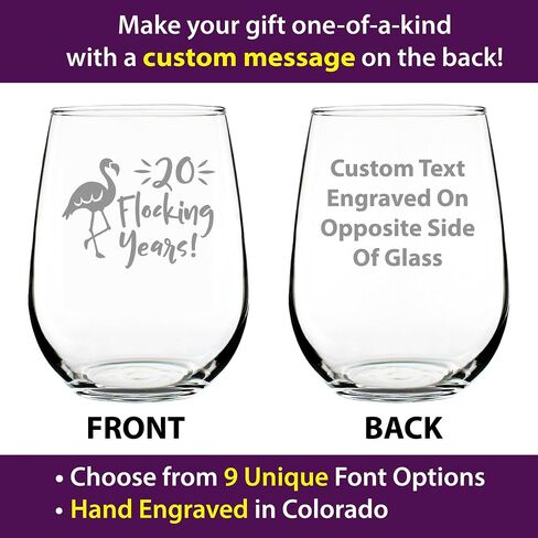 20 Flocking Years - Funny Flamingo Stemless Wine Glass Gift for 20th Wedding Anniversary or Reunion - Large in Kuwait