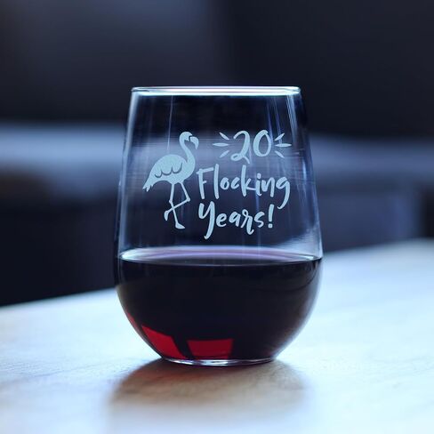 20 Flocking Years - Funny Flamingo Stemless Wine Glass Gift for 20th Wedding Anniversary or Reunion - Large in Kuwait