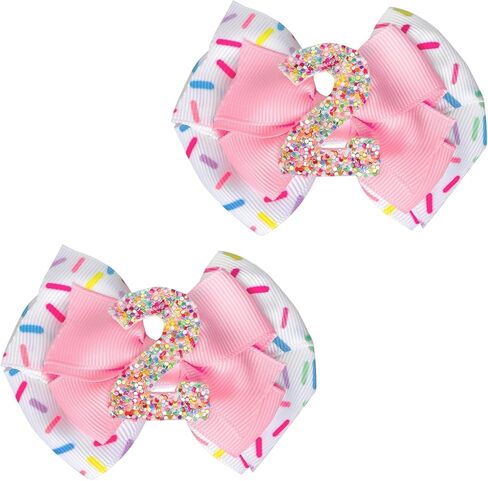 2PCS Birthday Hair Bow for Girls, 3.3’’ Sparkling Confetti Hair Clip Ice Cream Party Pink Hair Accessories for 2nd Birthday Decorations in Saudi Arabia