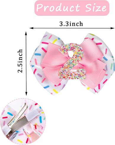 2PCS Birthday Hair Bow for Girls, 3.3’’ Sparkling Confetti Hair Clip Ice Cream Party Pink Hair Accessories for 2nd Birthday Decorations in Saudi Arabia