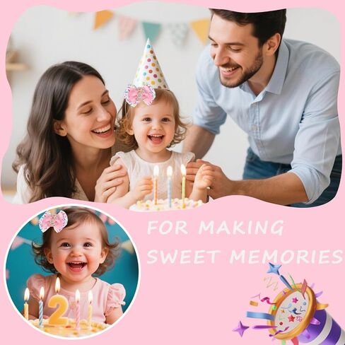 2PCS Birthday Hair Bow for Girls, 3.3’’ Sparkling Confetti Hair Clip Ice Cream Party Pink Hair Accessories for 2nd Birthday Decorations in Saudi Arabia