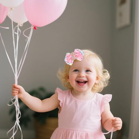 2PCS Birthday Hair Bow for Girls, 3.3’’ Sparkling Confetti Hair Clip Ice Cream Party Pink Hair Accessories for 2nd Birthday Decorations in Saudi Arabia