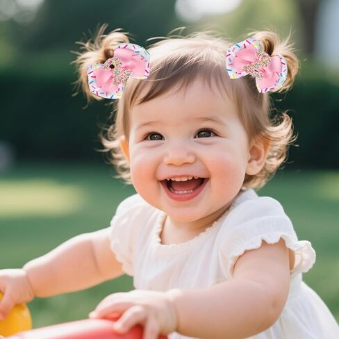 2PCS Birthday Hair Bow for Girls, 3.3’’ Sparkling Confetti Hair Clip Ice Cream Party Pink Hair Accessories for 2nd Birthday Decorations in Saudi Arabia