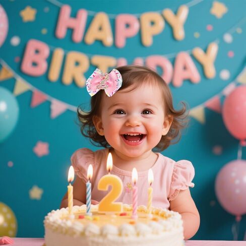 2PCS Birthday Hair Bow for Girls, 3.3’’ Sparkling Confetti Hair Clip Ice Cream Party Pink Hair Accessories for 2nd Birthday Decorations in Saudi Arabia