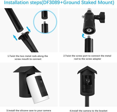 Security Camera Ground Stake Heavy Duty Stand Mount with Silicone Skin Cover for R-ing Outdoor Cam Plus Outdoor Security Camera Adjustable Bracket（Black） in Saudi Arabia