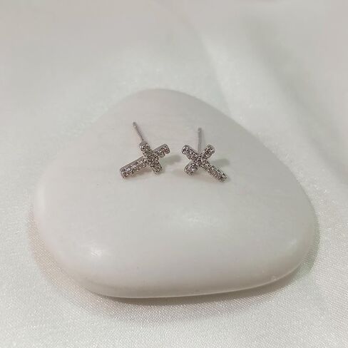 Gold Cross Stud Earrings - Designer Handmade Small Christian Post Earrings in Kuwait