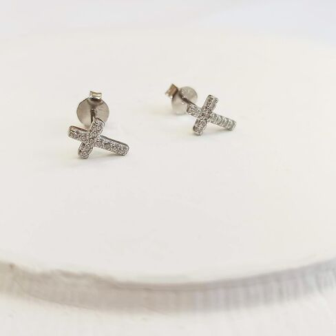 Gold Cross Stud Earrings - Designer Handmade Small Christian Post Earrings in Kuwait