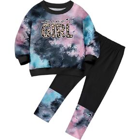 Baby Girl Clothes Tie Dye Letter Print Top Toddler Girl Clothes and Leggings Fall Winter Girls 2 Piece Outfits 12M-4Y in Saudi Arabia