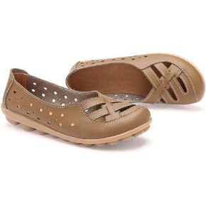 Womens Summer Flats 2025 Orthopedic Loafers Hollow Leather Shoes Comfortable Soft Sandals Casual Slip-On Shoes in Kuwait