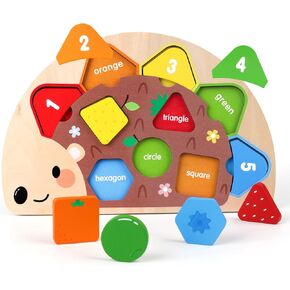 Montessori Wooden Hedgehog Puzzle Toy for 1 2 3 Year Old Boys Girls: Educational Color Sorting Shape Matching Learning Gift Toddler Travel Toys Sensory Board in Saudi Arabia