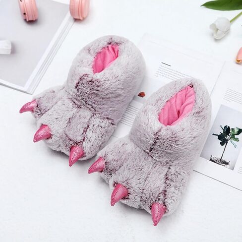 Animal Paw Slippers Bear Claw Slippers Cute Novelty Women Home Slippers Men Winter Fuzzy Paw Cotton Shoes in Saudi Arabia