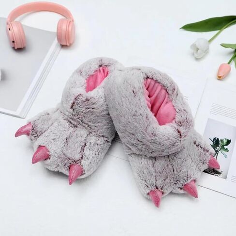 Animal Paw Slippers Bear Claw Slippers Cute Novelty Women Home Slippers Men Winter Fuzzy Paw Cotton Shoes in Saudi Arabia