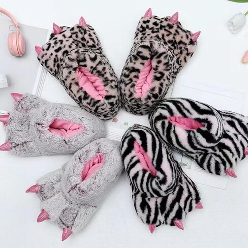 Animal Paw Slippers Bear Claw Slippers Cute Novelty Women Home Slippers Men Winter Fuzzy Paw Cotton Shoes in Saudi Arabia