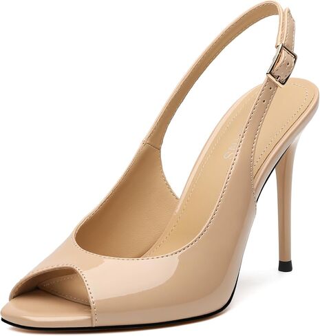 WAYDERNS Peep Toe High Heels for Women Slingback V Peep Toe Women's Pumps Patent Leather Stiletto Heels Sling Back Thin Heels Bride Party Clubbing Dress Shoes with 4 Inch Heel in Saudi Arabia
