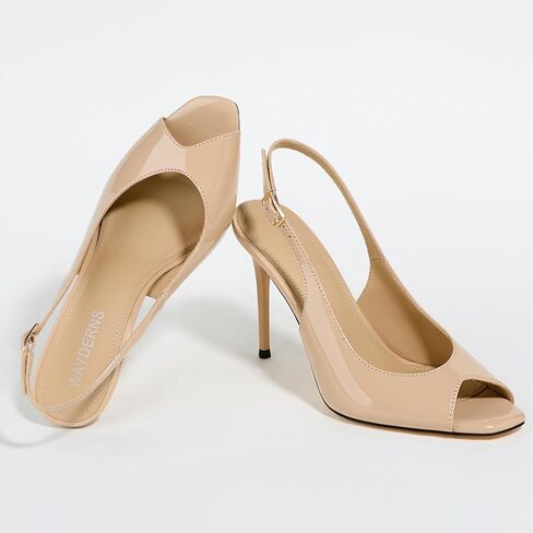 WAYDERNS Peep Toe High Heels for Women Slingback V Peep Toe Women's Pumps Patent Leather Stiletto Heels Sling Back Thin Heels Bride Party Clubbing Dress Shoes with 4 Inch Heel in Saudi Arabia
