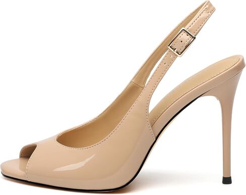 WAYDERNS Peep Toe High Heels for Women Slingback V Peep Toe Women's Pumps Patent Leather Stiletto Heels Sling Back Thin Heels Bride Party Clubbing Dress Shoes with 4 Inch Heel in Saudi Arabia