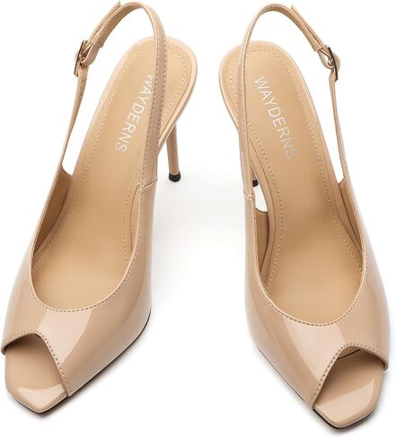 WAYDERNS Peep Toe High Heels for Women Slingback V Peep Toe Women's Pumps Patent Leather Stiletto Heels Sling Back Thin Heels Bride Party Clubbing Dress Shoes with 4 Inch Heel in Saudi Arabia