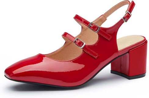 Mary Jane Shoes Slingback Chunky Heels for Women Closed Toe Double Strap Block Heel Pumps Retro Square Dress Shoes for Daily Party in Saudi Arabia
