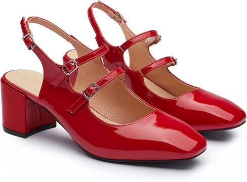 Mary Jane Shoes Slingback Chunky Heels for Women Closed Toe Double Strap Block Heel Pumps Retro Square Dress Shoes for Daily Party in Saudi Arabia