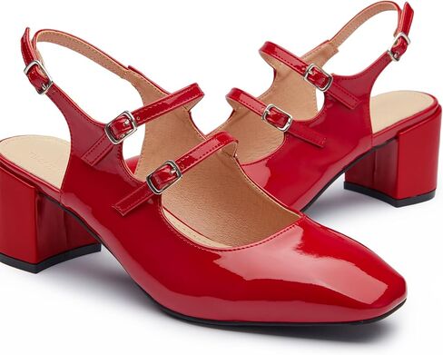 Mary Jane Shoes Slingback Chunky Heels for Women Closed Toe Double Strap Block Heel Pumps Retro Square Dress Shoes for Daily Party in Saudi Arabia