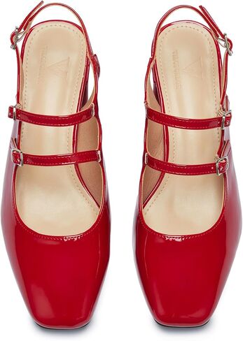 Mary Jane Shoes Slingback Chunky Heels for Women Closed Toe Double Strap Block Heel Pumps Retro Square Dress Shoes for Daily Party in Saudi Arabia