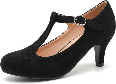 Women's T Strap Mary Jane Low Kitten Heel Pumps Closed Round Toe Retro Ankle Strap Buckle Comfortable Vintage Wedding Evening Party Dress Office Work Church Shoes in Kuwait