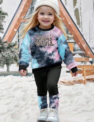 Baby Girl Clothes Tie Dye Letter Print Top Toddler Girl Clothes and Leggings Fall Winter Girls 2 Piece Outfits 12M-4Y in Saudi Arabia