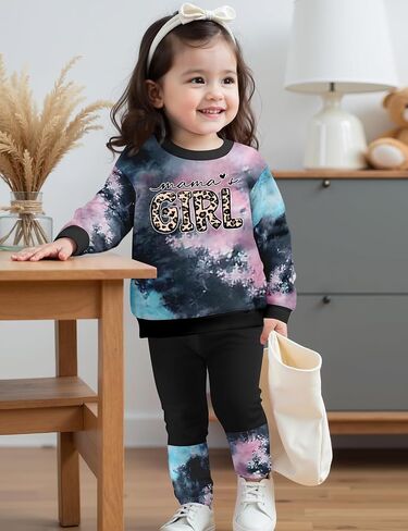 Baby Girl Clothes Tie Dye Letter Print Top Toddler Girl Clothes and Leggings Fall Winter Girls 2 Piece Outfits 12M-4Y in Saudi Arabia