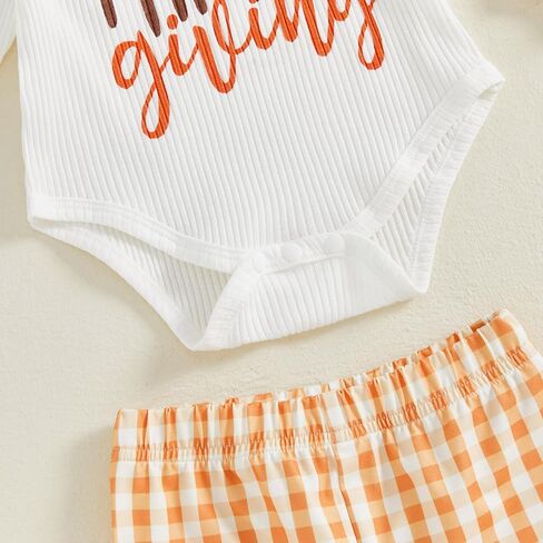 My First Thanksgiving Baby Girl Outfit Turkey Long Sleeve Romper Plaid Bell Bottom Pants Headband 3Pcs Clothes Set in Saudi Arabia