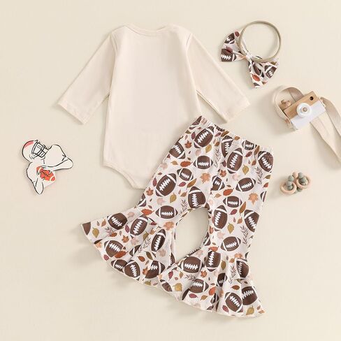 Baby Girl Football Outfit Cotton Funny Letters Print Game Day Romper+Pants+Headband 3 Pcs Fall Clothes Set in Saudi Arabia