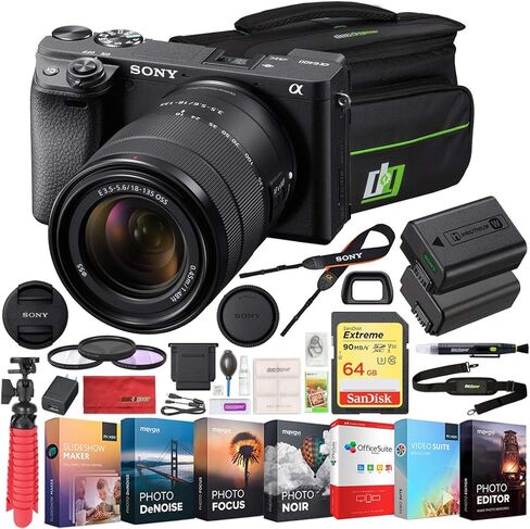 Sony a6400 4K Mirrorless Camera with 18-135mm F3.5-5.6 OSS Zoom Lens ILCE-6400M/B Renewed | Official Sony USA Partner Model | Bundle with 64GB Memory Deco Gear Travel Case Filter Kit & Extra Battery in Saudi Arabia